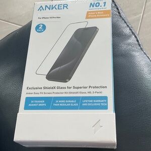 Anker ShieldX Glass Screen Protector for iPhone 15 Pro Max - 2 Pack NWT